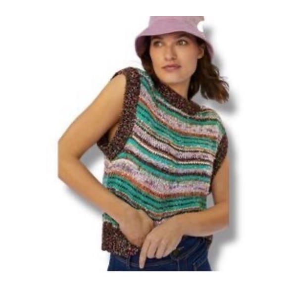 Anthropologie Sweaters - Maeve Anthropologie Flecked Metallic Striped Knit Sweater Vest Boho Retro Groovy